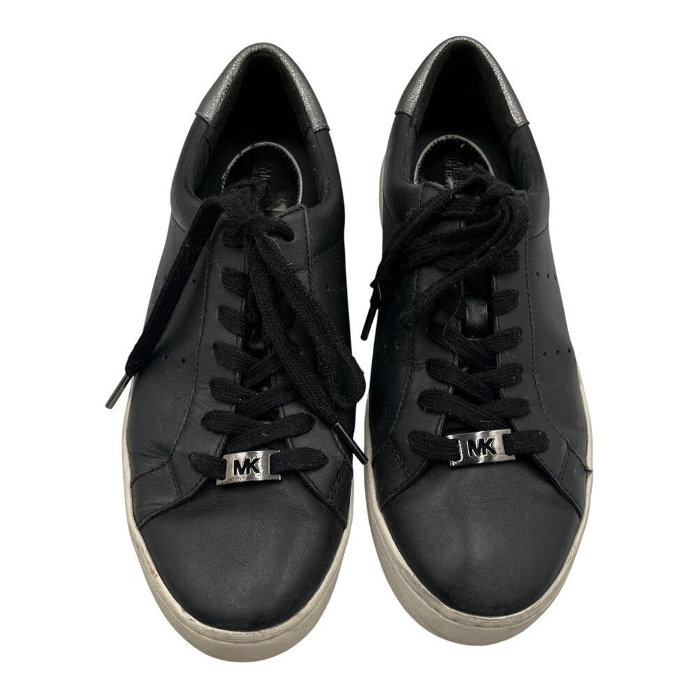 Michael Kors MK Irving Leather Low Top Sneakers Shoes Black White Size 8.5M - Picture 3 of 9